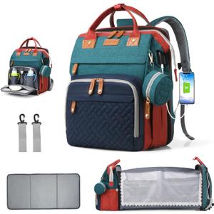 Diaper Bag Backpack, Multifunction Waterproof Diaper Bag for Baby, with Diaper Changing Station, Newborn Essentials Must Haves, Baby Portable Bag, Unisex, RGB (Green-blue-red)