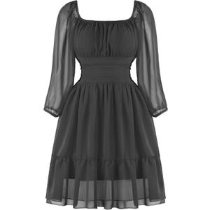 PUKAVT Women's Summer Dress 2026 Chiffon Causal Short Dress | Square Neck dress, 3/4 Lantern Sleeve dress, Tie Back dress, Wedding dress, Homecoming Dress, Vacation Dress, Date Dress (Black, XXL)