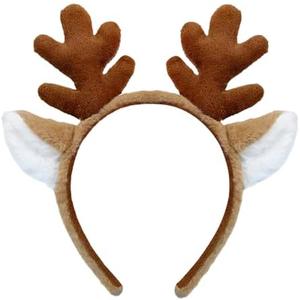 Reindeer Antlers Headband - Animal Ears Headbands Fluffy Realistic Deer Antler Hairband Party Cosplay Costume Washing for Christmas Halloween