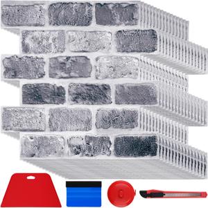 Tinideya 20 Pcs 3D Brick Wall Panel Peel and Stick Walls Panels 12" x 12" PVC Wall Panels with Installation Tools Suitable for Decorative Kitchens Living Rooms and Bedrooms