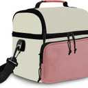 Insulated Lunch Box Dual Compartment Lunch Bag Leakproof Cooler for Men Women with Adjustable Strap,for Work, Picnic, Beach, Camping, Travel (Pink Beige,12L)