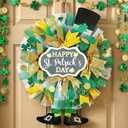 Hoteam St Patrick's Day Wreath for Front Door 19.6 Inch Green Clover Leprechaun Hat Decor with Shamrocks Saint Patrick's Day Decorations for Indoor Outdoor Porch Irish Party