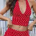 Women's Polka Dot Halter Top Y2k Crop V Neck Sexy Open Back Tie Up Tank Tops (XL)