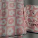 Kinlop 6 Pcs Checkered Bath Towels Set Coral Washcloth Soft Fleece Quick Dry Patterned Hand Towel for Bathroom Back to School Gym Spa Beach Accessories(Pink,Flower)