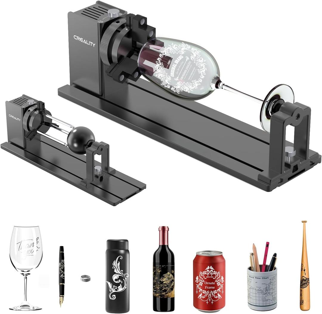 Creality Laser Rotary Roller, Y-axis Rotary Chuck for Falcon Engraver, Rotary Kit Pro with 3 in 1 Jaw and Module Suitable for Engraving Cylindrical Objects,Wine Glass, Tumbler, Ring,Ball and etc (Laser Rotary Roller Pro)