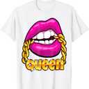 Melanin Juicy Lips Gold Chain Hot Pink Bubblegum Black Queen T-Shirt (White, S)