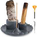 4 in 1 Incense Holder, Ceramic Palo Santo Holder, Sage Holder for Burning, 5.3" Ceramic Ash Catcher Tray for Meditation Yoga Room