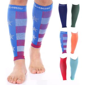 Doc Miller Calf Compression Sleeve - 1 Pair 20-30mmHg Strong Footless Support Socks for Travel Restless Legs Maternity Recovery Shin Splints Varicose Veins for Men & Women (Flag, Large)