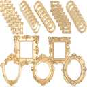 Yalikop 40 Pcs Vintage Mini Picture Frames Small Antique Resin Photo Frame Wall Hanging for DIY Jewelry Display Photography Christmas Photo Holiday Party Decoration (Gold)