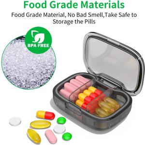 1 Pack 3 Compartment Small Pill Box, Moisture Proof Pill Case, Travel Pill Organizer for Pocket Purse, Daily Portable Medicine Vitamin Box, Fish Oil Box, Supplement Box (Black)