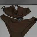 ZAFUL Women's Solid Spaghetti Strap Bralette Bikini Set Two Piece Swimsuit (1-Brown, Medium)
