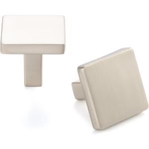 10 Pack 1-1/8 Inch, Square Brushed Nickel Cabinet Knobs Satin Nickel Drawer Knobs Silver Cabinet Pulls, ZK2401 Solid Kitchen Hardware for Cabinets Drawers Bedroom Dresser Bathroom Cupboard