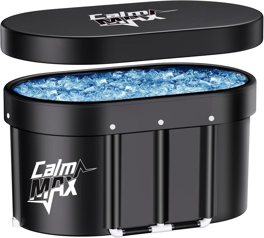 CalmMax Oval Ice Bath Tub with Cover for Athletes XL Portable Cold Plunge Tub - 130 Gal Capacity for Cold Water Therapy Ice Baths at Home Outdoor Gym 41IN
