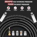 100FT Sewer Jetter Kit for Pressure Washer, 5800 PSI Drain Cleaning Hose with 5 Jet Nozzles & 2 Adapters, Compatible with Spray Guns and Power Washers, Ideal for Clogged Pipes and Drains