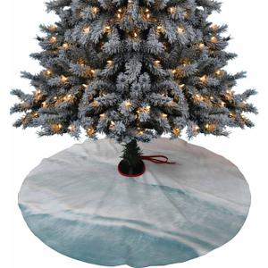 48 Inch Christmas Tree Skirt, Summer Beach Tree Skirt Christmas Decorations Indoor Outdoor, Ocean Nautical Coastal Seaside Aqua Beige Xmas Tree Skirts Mats Ornaments for Party Decor