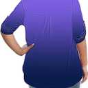 AMCLOS Womens Plus Size Tops V Neck T-Shirts Blouses Casual Soft Flowy Tunic Long Roll Tab Sleeves with Buttons (Purple, XL)