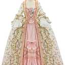 Willyacos French Queen Costume Marie Antoinette Dress Floral 18th Century Victorian Dress Women's Rococo Medieval Ball Gown (White, S)