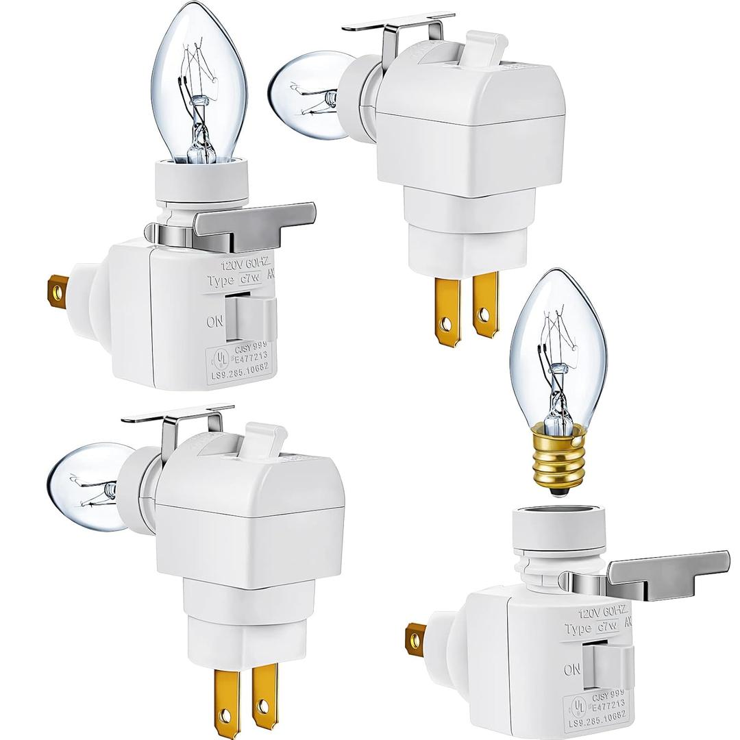 4 Sets Plug in Night Light 120V Night Lights Plug into Wall Includes 7W E12 Bulb and Metal Clips Nightlight Plugin, White