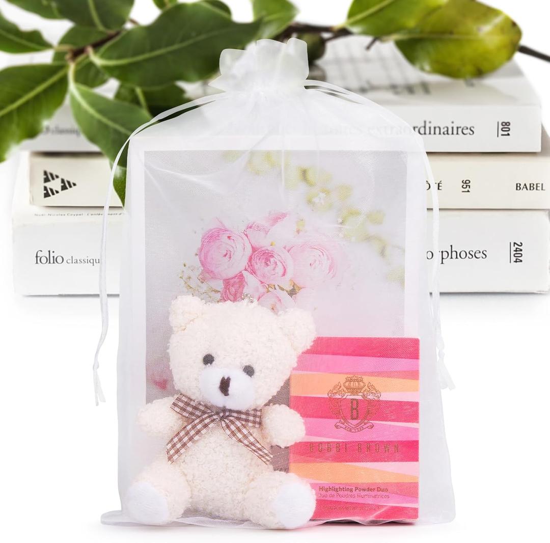 ANZNKU 8x12 Inch 100 Pack White Organza Bags Large Mesh Goody Bags Drawstring Gift Bag for Jewelry Candy Wedding Gift Party Favor