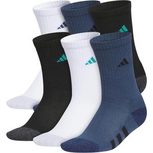 adidas Unisex Kids Crew Socks for Boys and Girls Youth (6-pack) Athletic Cushioned and Comfortable, Tall Mid-calf (Medium, White/Pure Teal Green/Mineral Blue)