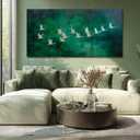 Large Framed Wall Art Flying Cranes Canvas Prints Green Nature Wall Decor Animal Wall Decorations for Living Room Office Hallway Retro Decor 29x58 Inch