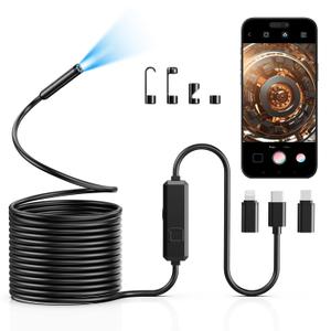 Endoscope Camera with Light, 1920P HD Borescope with 8 LED Lights, 33 FT Semi-Rigid Snake Inspection Camera, IP67 Waterproof Drain Pipe Borescope Mens Tool for iOS and Android