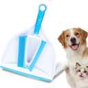 Pet Hair Removal Brush with Mini Dustpan – Pet Rubber Brush for Dogs & Cats, Double-Sided Squeegee Tool for Carpet, Clothes, Sofa, Bed Sheets - Easy Storage