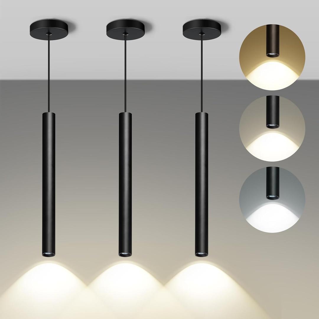 Pendant Light Fixtures, Black Pendant Lights for Kitchen Island, 15" H Dimmable 12W LED Modern Hanging Lights, 2700K-6000K Adjustable Color Temperature, ETL, 3 Pack