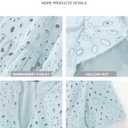 BTFBM Womens Boho Summer Dresses 2026 Spring V Neck Short Sleeve Hollow Out Lace Ruffle Casual Beach Mini Vacation Dress (M)