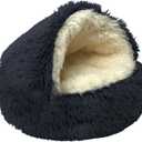 ShinHye Cat Bed Round Plush Fluffy Hooded Cat Bed Cave, Cozy for Indoor Cats or Small Dog beds, Soothing Pet Beds Doughnut Calm Anti-nxiety Dog Bed - Waterproof Bottom Washable (2020inch, Dark Grey)
