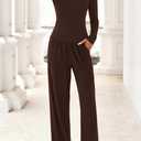 PRETTYGARDN Two Piece Lounge Sets For Women 2025 Casual Long Sleeve Shirts Wide Leg Pants Tracksuit Workout Matching Set (Brown, XXL)