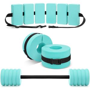 Soulchen Pool Exercise Set Including Long Aquatic Exercise Dumbbells,Pool Ankle Weights,Swim Belt,Water Aerobics Water Aerobics Equipment Set for Full Body Swim Training Kit