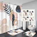 FZDHHY 4PCS Boho Cute Shower Curtains Set Modern Abstract Bathroom Set with Rugs, Minimalist Bathroom Decor Accessories Waterproof for Bathroom with Mat (Pink)