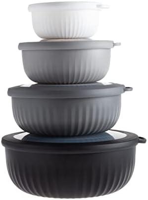 COOK WITH COLOR Prep Bowls with Lids- Wide and Deep Nesting Plastic Small Mixing Bowl Set with Lids, 8 Piece Set - Wide Bowls, Black/White