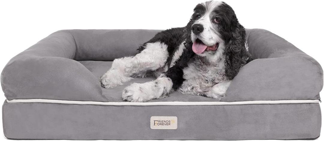 Friends Forever Large Dog Bed Couch, Orthopedic Pet Sofa Memory Foam
Dog Couch with Washable Removable Bed Cover, Non-Slip Bottom, Indoor Calming Chairs Mattress, Chester, Pewter Grey Large