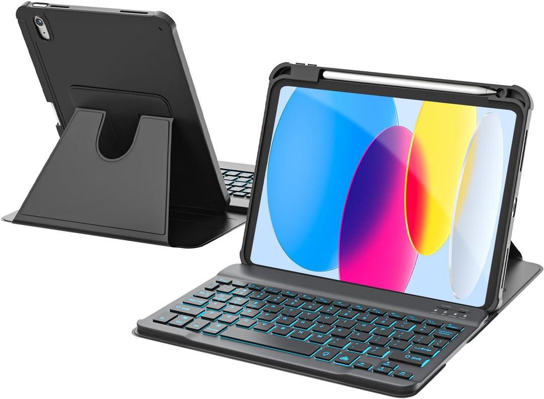 RAYMCRAFT for iPad 11th(A16, 2025)/10th Generation Case with Keyboard, 360 Rotatable Case & Detachable Backlit Keyboard, Precision Cutouts and Pen Holder for iPad A16 11''/10th 10.9'', Black