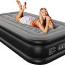 Twin Air Mattress Twin with Built in Pump 16" Double Height Inflatable Mattress with Soft Flocked Top & Carry Bag Adjustable Blow Up Mattress Portable Air Bed for Guest Indoor Travel-Black