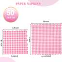 2 x 50 Pack Pink Scalloped Gingham Paper Napkins, Light Pink and White Striped Luncheon Napkin, Disposable Checkered Dessert Napkins, for Valentines, Baby Shower, Tea Party, Picnic, 6.5 x 6.5 Inches