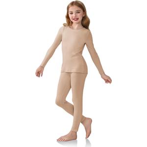 Arshiner Girls Clothes 2 Piece Fall Outfits Slim Long Sleeve Shirt and Leggings Set Kids Thermal Underwear sets (13-14 Years, Apricot)