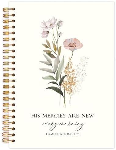 Yhtrg Christian Notebook, His Mercies Are New Every Morning Bible Floral Spiral Journal Notebook for Women, Scripture Journals, Bible Journaling Notebooks for Office School Supplies, 5.5x8.3