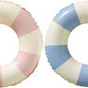 Swimming Pool Floats for Kids Ages 5-10, Inflatable Tubes With Simple Stripes, Cute Swim Rings, Floaties Water Toys for Beach Party (Stripe-Blue+Pink)