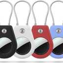 5 x 4 Pack Protect Case Compatible with Apple AirTag (Gen1&2), Secure GPS Tracker Holder with Wire Cable Shockproof & Anti-Theif Suitable for Keychain, Keys, Luggage, Bags and Kids (4 Black/Red/White/Blue)