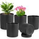 Meowell 7/6.5/6/5/4 inch Plant Pots for Small Indoor Outdoor Plants, 5 Pack Cylinder Flower Pots with Drainage Holes and Saucers, Plastic Planters for Garden Succulent House Plants, Black