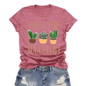 LuxLass Garden Shirts for Women Plant Lover Gardener T-Shirt What The Succulent Tee Tops Pink (Pink, XXL)