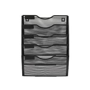 Pocket Mesh Hanging Wall File Organizer, Wall Mounted Mail Paper Document Folder Holder, Clipboard Storage Organization Magazine Rack with Nametag Label for Office Home School, Black