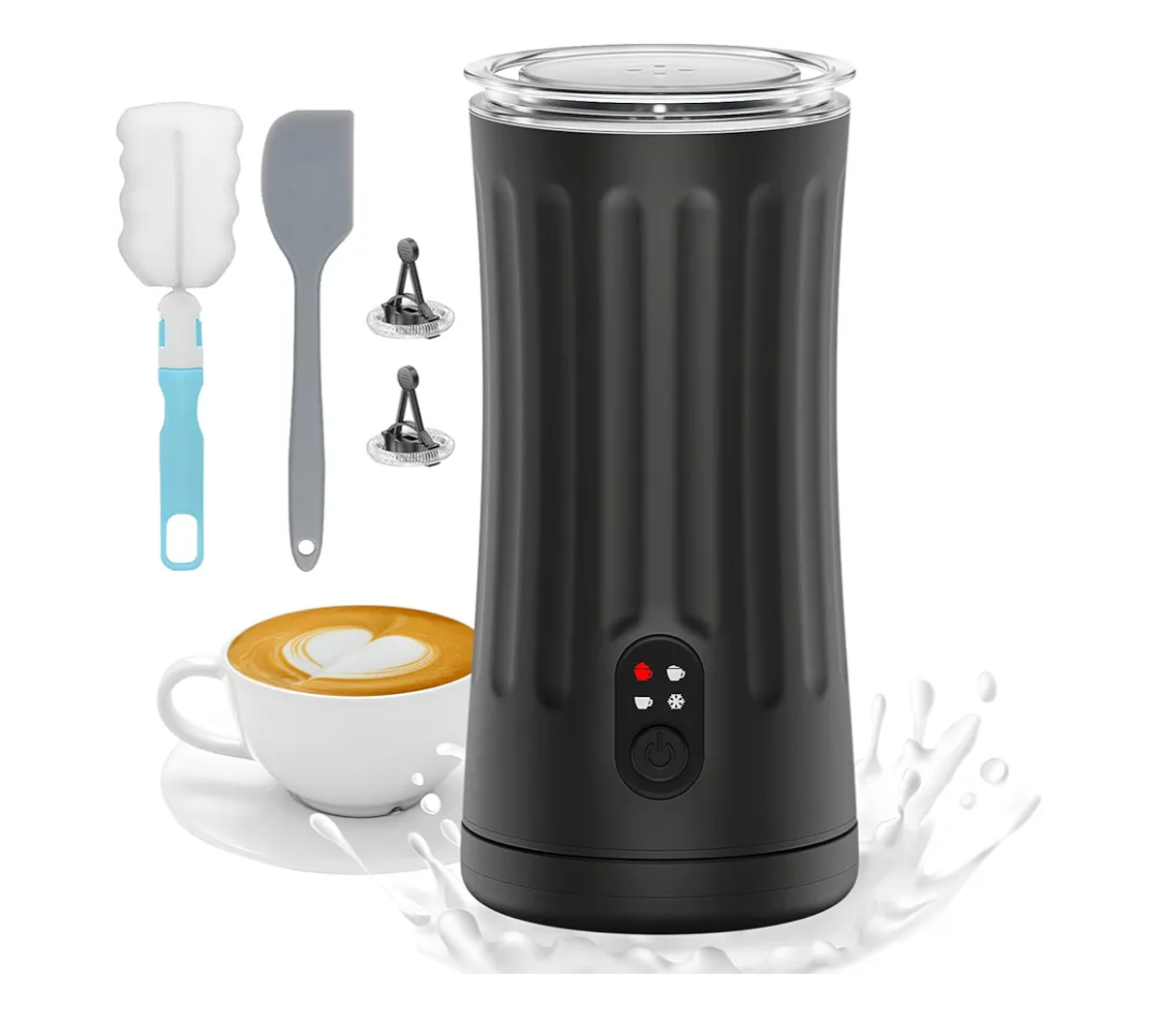 Milk Frother, 4-in-1 Milk Steamer and Frother, 8.1oz/240ml Automatic Warm and Cold Foam Maker, Auto Shut-Off Frother for Coffee, Latte, Cappuccino, Macchiato(Black)