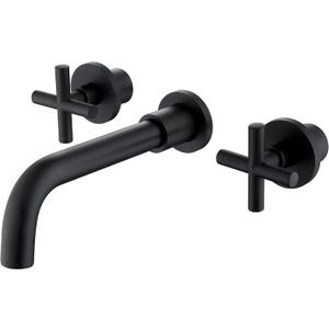 SITGES Matte Black Bathroom Faucet, Double Handle Wall Mount Bathroom Sink Faucet and Rough in Valve Included (Matte Black)