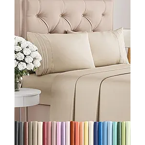Queen Size 4 Piece Sheet Set  Comfy Breathable & Cooling Sheets  Hotel Luxury Bed Sheets for Women & Men  Deep Pockets, EasyFit, Extra Soft and Wrinkle Free Sheets  Cream OekoTex Bed Sheet Set
