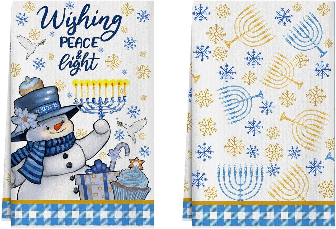 XCHI Hanukkah Snowman Chanukah Menorah Snowflakes Kitchen Towels Dish Towels 18x26 Inch Home Kitchen Decorations Hand Towels Set of 2 Drying Dishcloth