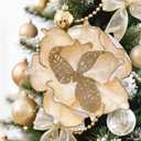 Alupssuc 24 PCS Poinsettia Christmas Flowers Artificial, Glitter Magnolia Poinsettia Flowers Artificial, Sparkling Christmas Decorations for Xmas Tree Party Wreath Fireplace, Champagne Gold